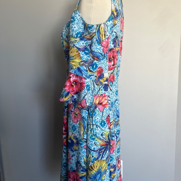 NICOLE MILLER Floral-Print Leaf‎ Turquoise Cold-Shoulder Sheath Cocktail Dress - Picture 11 of 15